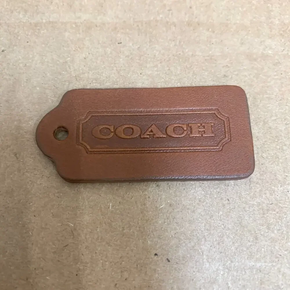 Authentic COACH Dark Brown Leather Vintage Lozenge Hang Tag Purse Charm 2.25" - Picture 2 of 7